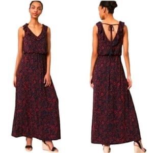 LOFT red & black Maxi Dress with Ruffle - Sz S